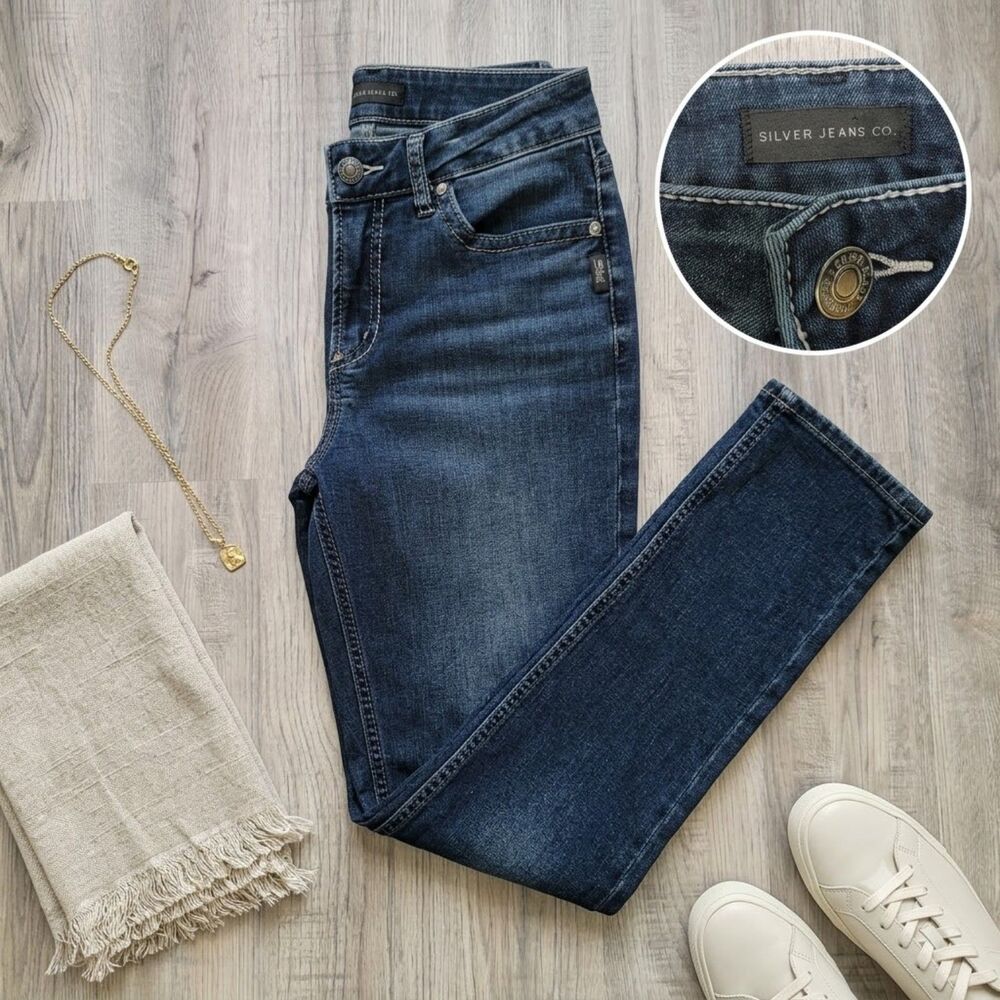 Silver Jeans Co. Avery Straight Leg Jeans Dark Wash Denim Womens Size W28